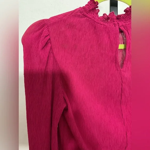 Mango Textured turtleneck Fuchsia Blouse with Ruffled Neckline - Picture 8 of 12